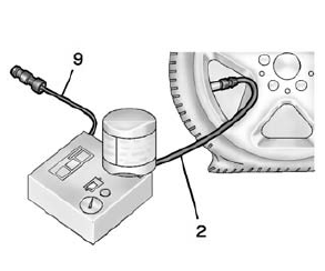 Chevrolet Spark. Using the Tire Sealant and Compressor Kit to Temporarily Seal and Inflate a Punctured Tire